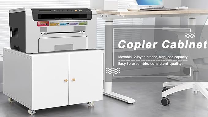 Print Mobile Printer Stand Rolling Filing Cabinet Lateral Office Filing Cabinet fits A4 or Letter Size for Home Office (White H17.72)