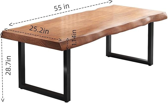 Stylish Solid Wood Office Desk with Sturdy Metal Base - Durable Multi-Size Executive Computer &amp Dining Table - Perfect for Home Office &amp Work Environments (Brown 55.12in)