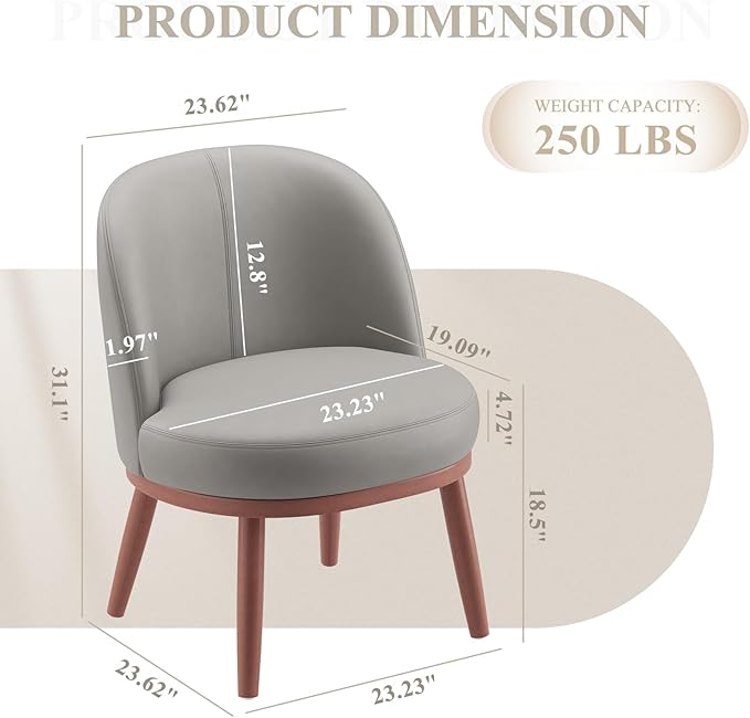 Accent Chair Set of 1 PU Leather Mid-Century Modern Chair for Small Space Comfy Upholstered Armless Chair for Living Room Bedroom Light Gray