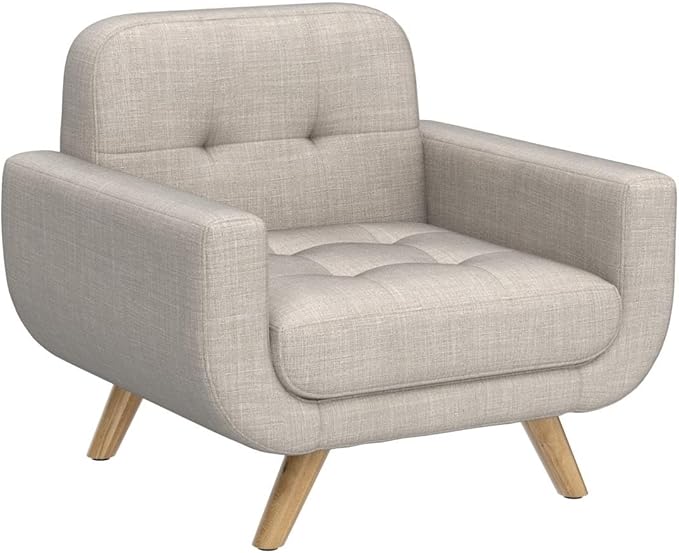 Rosevera Elena Contemporary Accent Armchair with Linen Upholstery Living Room Furniture Light Beige
