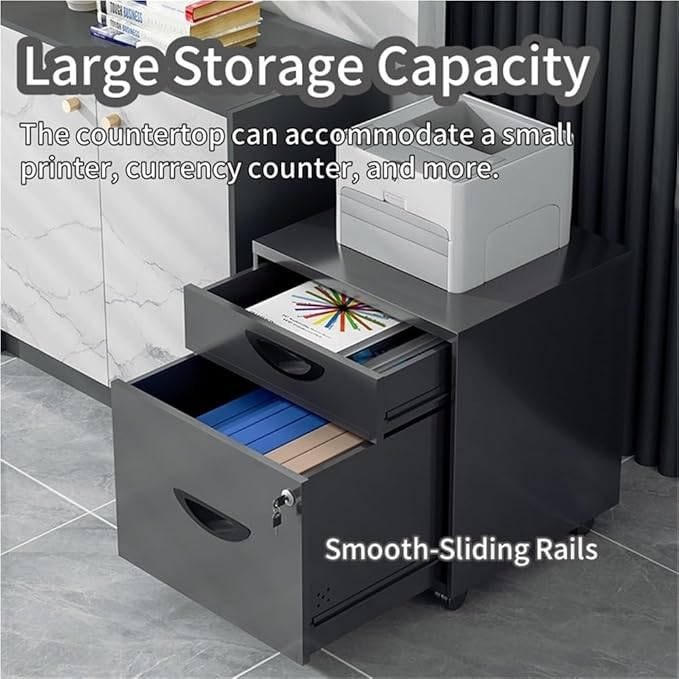 Mobile Metal File Cabinet Vertical Rolling File Cabinet with Lockable Wheels Movable Locking Cabinet Low Storage Cabinet with 2 Drawers for Office