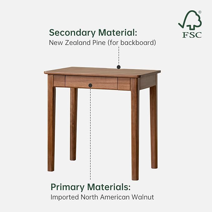 Mid-Century Modern Walnut Desk Solid Wood Desk Computer Desk with Drawers Writing Desk for Study Bedroom Work 39.37 W