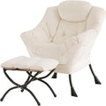 Tiita Lazy Chair with Ottoman Beige Modern Large Accent Chair Comfy Leisure Sofa Armchair with Ottoman Reading Chair with Footrest for Bedroom Living Room Dorm Rooms Velvet Beige
