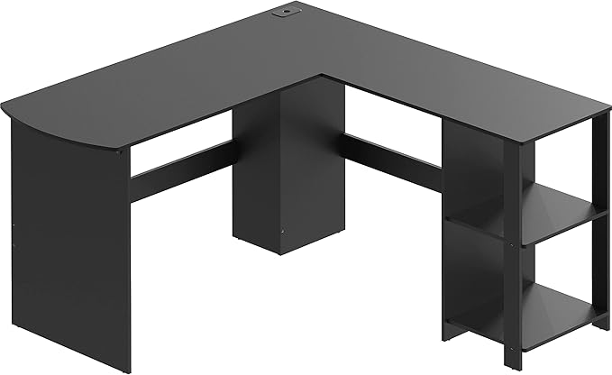 SHW 51 x 51 Inches L-Shaped Home Office Wood Corner Desk wtih Storage Black