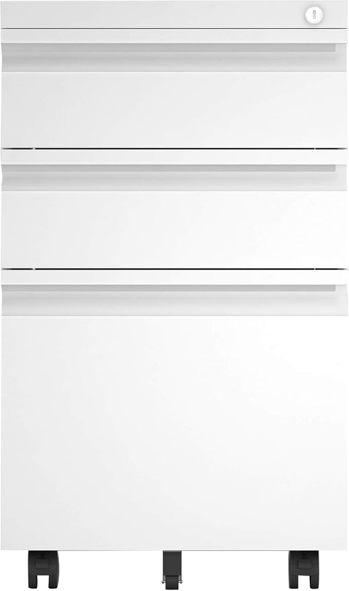 Steel 3 Drawer File Cabinet with Lock Rolling Locking Filing Cabinet with Wheels Mobile Metal Steel Office Cabinets Under Desk with Key