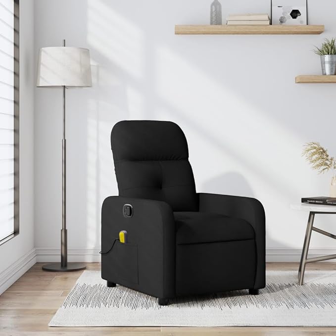 vidaXL Massage Recliner Chair - Elderly-Friendly Black Fabric Armchair with Manual Recline/6-Point Vibration/USB-Powered Massage