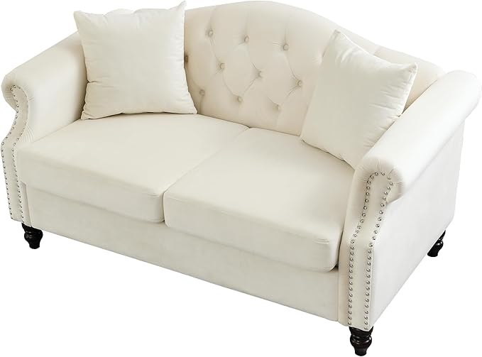 Modern Velvet Loveseat 57 Inch Sectional Couch Luxury 2 Seater Deep Couch with NailheadUpholstered Sofa for Living Room Bedroom Apartment