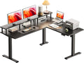 AODK Electric L Shaped Standing Desk with Monitor Stand 59 Inch Height Adjustable Corner Desk with Power Outlets Large Sit Stand Table Reversible Computer Desk for Home Office Black