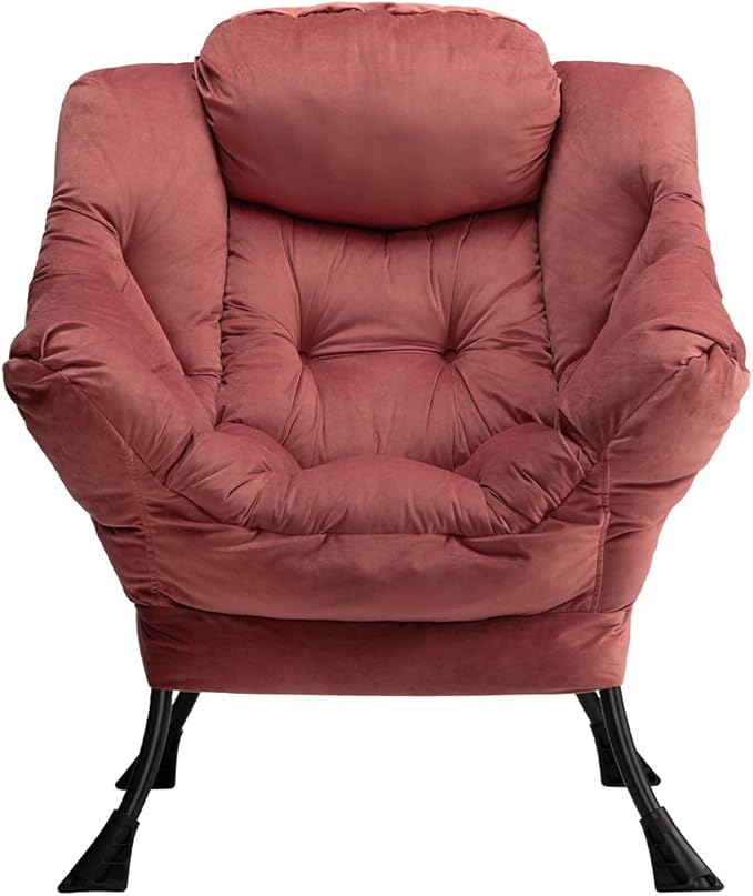 HollyHOME Lazy Chair with Armrest and Side Pocket Comfy Accent Lounge ChairLeisure Sofa Armchair for Living Room Bedroom Dorm or Small Spaces Oversized Reading Sofa ChairVelvet Dusty Rose