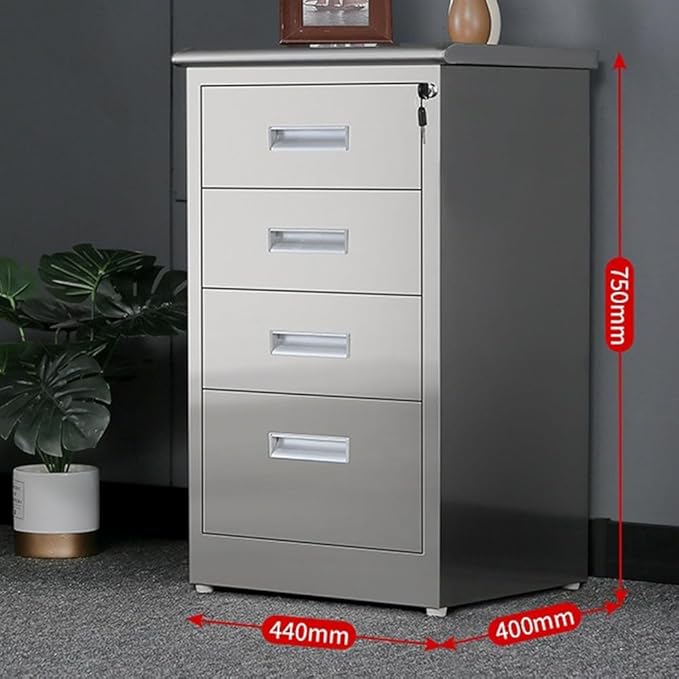 Stainless Steel File Cabinet with Lock Under Desk Mobile File Cabinet for Home Office Garage Tool Chest Cabinet Metal Medicine Cabinet for Warehouse/Repair Shop/Home (Size:4 Drawers)