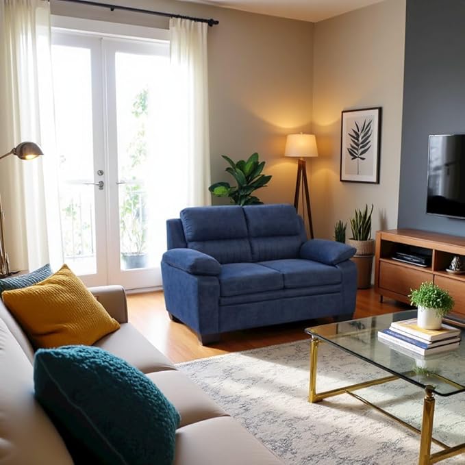 Blue 58-Inches Love Seat with Textured Fabric Upholstery Small Comfy Couch for Living Room Relaxing Seating and Stylish Décor
