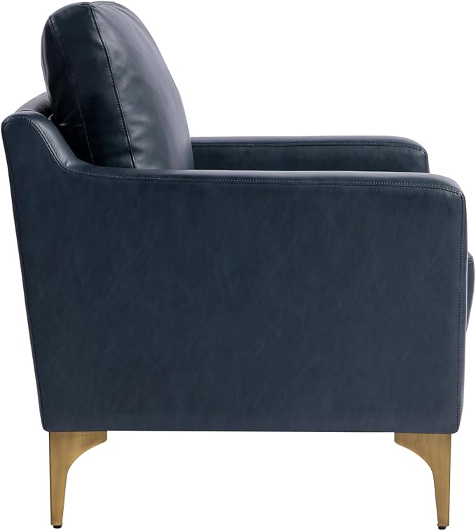Serta Triton 33.5 Arm Chair Transitional Modern Dreamcoil Comfort Metal Legs Vegan Leather Navy Blue
