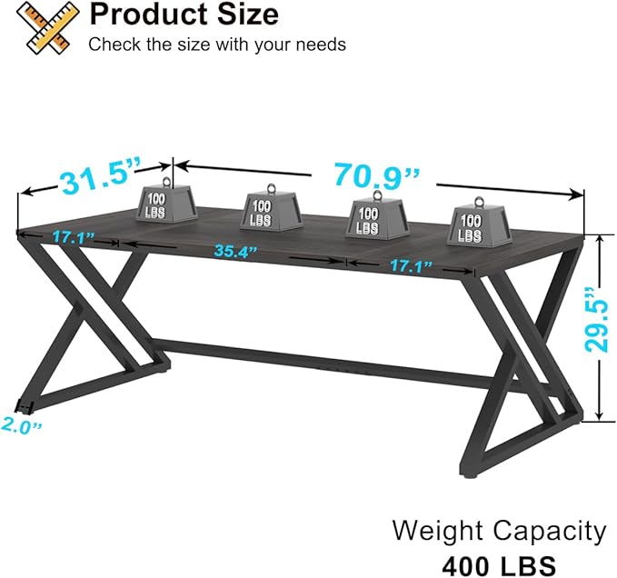 HSH Large Rustic Computer Desk Industrial Extra Long Home Office Desk Modern Pc Study Gaming Writing Table for Two Person Workstation Executive Desk for Home Bedroom Living Room Dark Gray 70 Inch