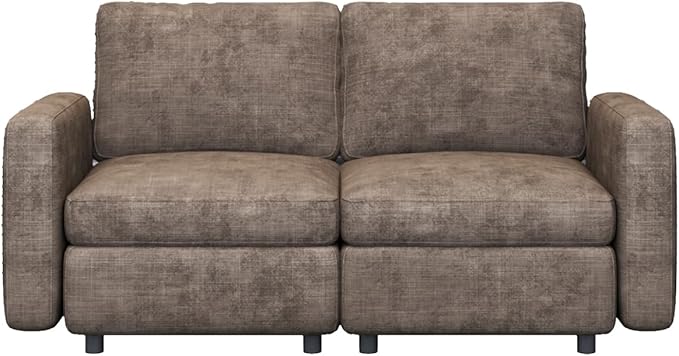 Modern Brown Modular Sofa with Deep Seating Soft Cushions Sectional Couch Available in Loveseat or Multi-Seat Options Minimalist Design for Office Living Room or Bedroom (Loveseat)