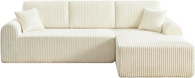 109-Inch L-Shaped Right Facing Boneless Corner Sofa 2 PCS Modular Sectional Cloud Sofa Couch with Chaise Lounge and Toss Pillow Corduroy Boneless L-Shaped Couches