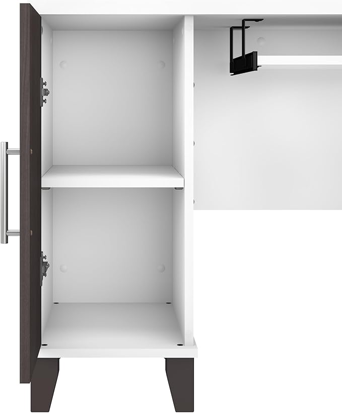 Bush Home Somerset 72W L Shaped Desk with Storage in White and Storm Gray 72-inch Large Corner Computer Table for Home Office Workspace
