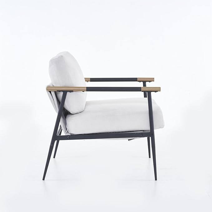 Modern Chic Accent Chair with Metal e Upholstered Chenille Living Room Chair with Removable Seat and Back Cushion Comfy Reading Chair for Bedroom White VO555