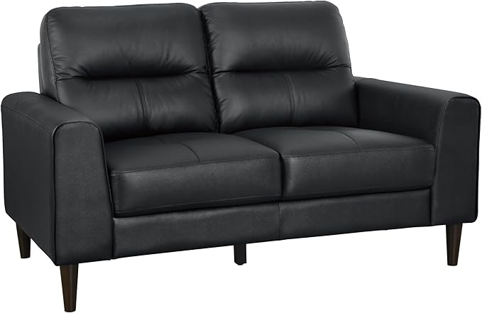 Lexicon Leather Match Loveseat Sofa Modern Couch Sofa Oversized Loveseat Solid Wood Legs Top Grain Leather 2 Seater Couch for Living Room Bedroom Office Apartment Waiting Room Black