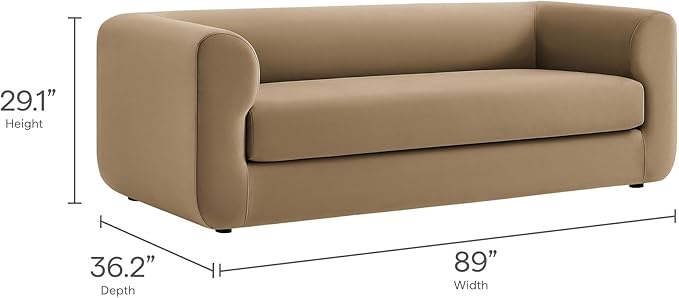 Modway Leif Performance Velvet Upholstered Sofa – 89 Inch Modern Tuxedo Sofa – Comfy 3 Seater Velvet Couch
