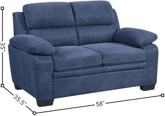 Blue 58-Inches Love Seat with Textured Fabric Upholstery Small Comfy Couch for Living Room Relaxing Seating and Stylish Décor