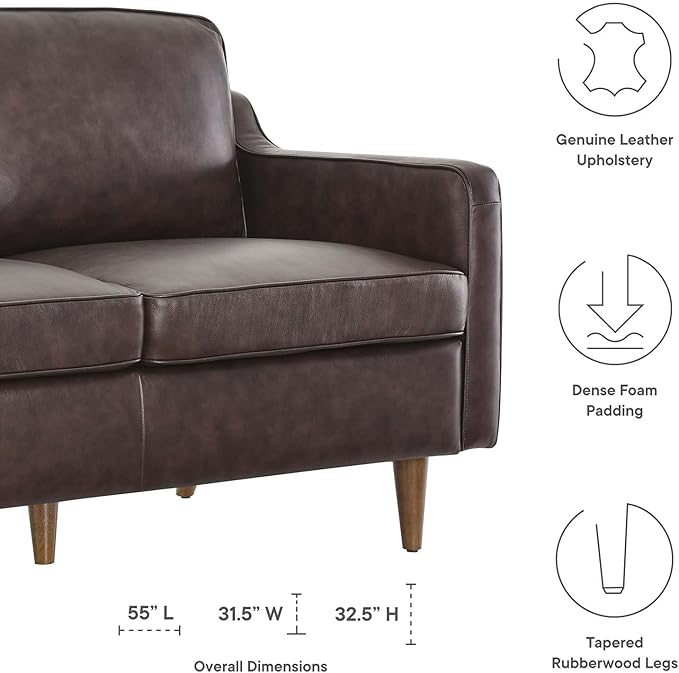 Modway Impart Upholstered Genuine Leather Loveseat in Brown