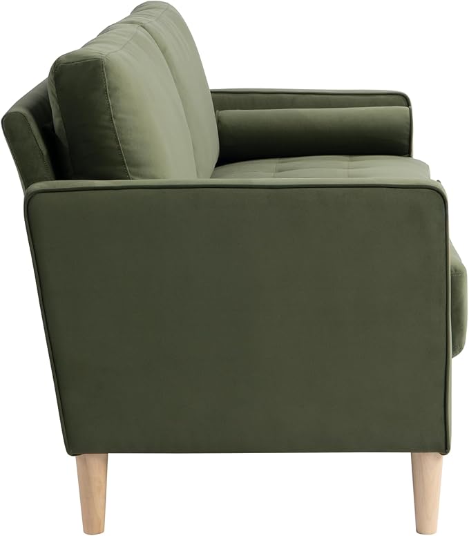 Studio Living® Lexington 75.6 Sofa Mid-Century Modern Pocket Coil Comfort Easy Assembly Velvet Fabric Olive Green