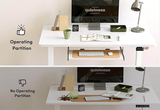 BANTI 63 x 24 Height Adjustable Electric Standing Desk with Keyboard Tray Sit Stand up Desk with Splice Board White Frame/White Top