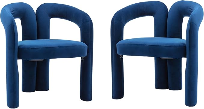 Set of 2 Contemporary Velvet Fabric Upholstered Accent/Dining Chairs Barrel Side Chairs for Kitchen and Living Room (Navy Velvet)