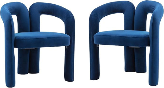 Set of 2 Contemporary Velvet Fabric Upholstered Accent/Dining Chairs Barrel Side Chairs for Kitchen and Living Room (Navy Velvet)
