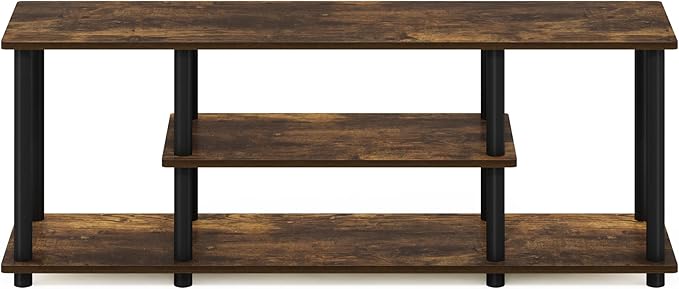 Furinno Turn-N-Tube No Tools 3D 3-Tier Entertainment Stand up to 50 inch TV Amber Pine/Black