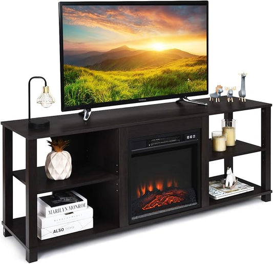 Tangkula 2-Tier TV Stand Entertainment Television Stands Modern Entertainment Centers with Adjustable Shelves Suitable for 18 Electric Fireplace (Not Included)