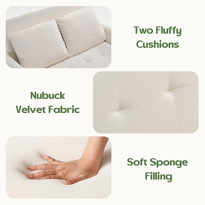 Modern 3-in-1 Convertible Sleeper Sofa Couch 46 Velvet Compact Loveseat with Built-in Phone Holder &amp Pillow Space Saving Pull Out Bed for Home Living Room Grey