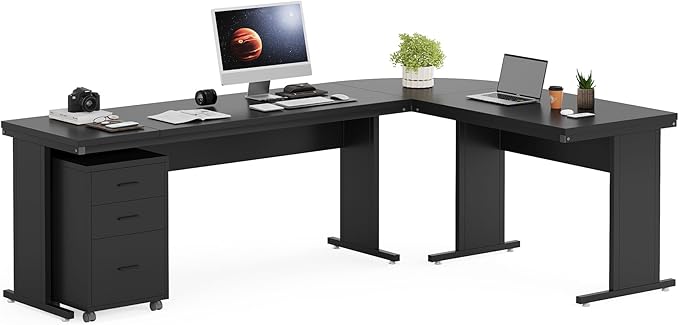 Tribesigns 83 Inch L-Shaped Office Desk Large Executive Computer Desk with 3-Drawer File Cabinet Industrial Corner Desk with Storage Drawers Business Furniture Work Desk for Home Office (Black)