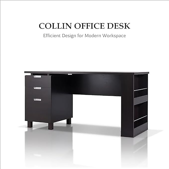 Furniture of America Collin Modern 3-Drawer and 2 Magazine Racks Wood 60-inch Office Desk with Built-in File Cabinet for Study Room Home Office Espresso