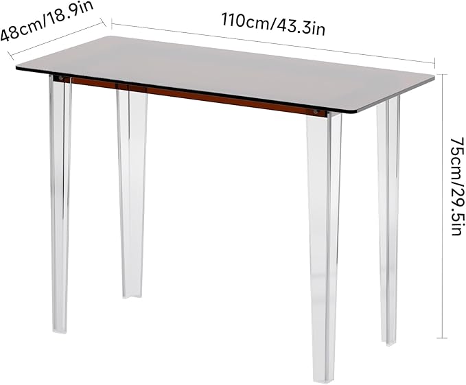 Modern Acrylic Desk for Home Office - Multi-Purpose Study Table with Extended Surface Sturdy Lightweight Design Transparent Amber Console &amp Entryway Table (42.5 Inch)