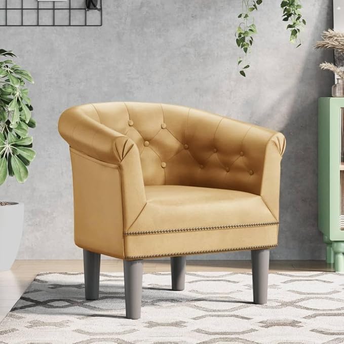 vidaXL Tub Chair Comfy Tub Club Chair Accent Barrel Armchair for Living Room Bedroom Single Sofa Tub Bucket Chair Gold Faux Leather
