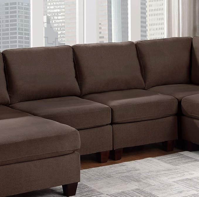 Modern Armless Chair Linen Like Fabric Black Coffee Color Living Room Sofa Comfortable Seating