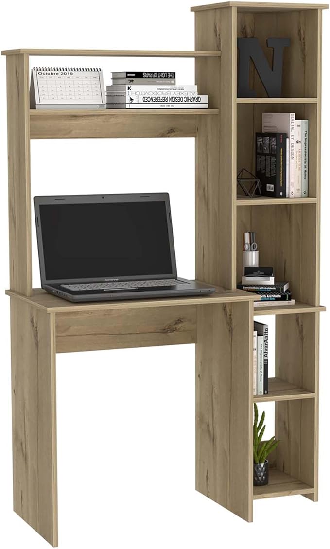 Nashville Writing Desk with Six Shelves - Computer Desk with Spacious Storage for Home Office