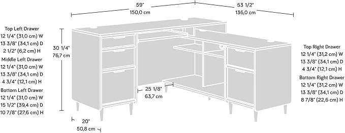 Sauder Clifford Place L-Desk L: 59.06 x W: 53.54 x H: 30.2 in Grand Walnut finish