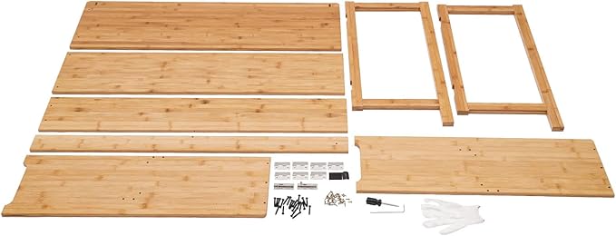 Bamboo Folding Desk 40 Inch Computer Desk with Bookshelf Modern Writing Desk Foldable Home Office Table Freestanding Makeup Workstation Space Saving for Home School Office
