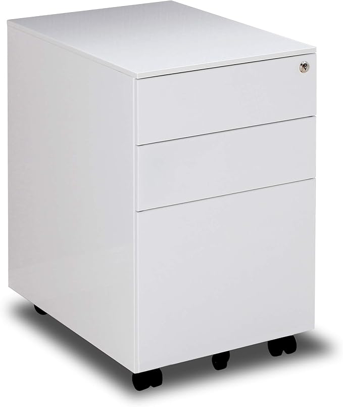 Generic 3 Drawer Mobile File Cabinet with Lock Steel File Cabinet for LegalLetterA4F4 Size Fully Assembled Include Wheels Home Office Design White