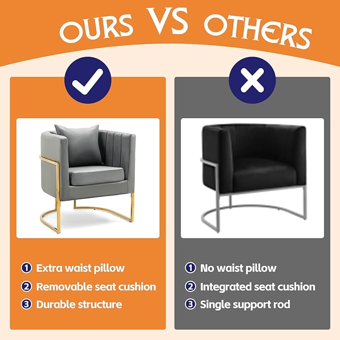 Velvet Modern Living Room Accent Chairs Set of 2 Upholstered Mid-Century Barrel Chairs for Bedroom Side Club Reception Chairs with Gold Metal Legs Gray