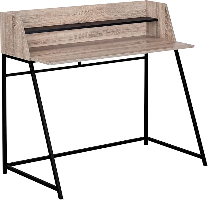Penau Computer Desk for Home Office 48 Inches Storage Shelves Contemporary Brown Laminate Finish Black Metal Base