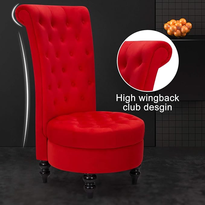 ECOTOUGE Queen Throne Chairs for Party Royal Design High Back Armless Chair with Sturdy Wood Legs for Bedroom Red
