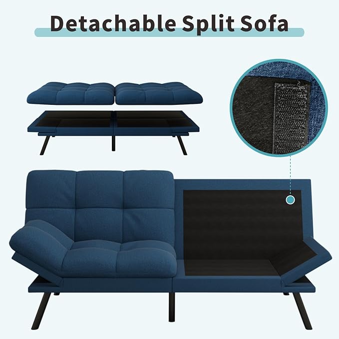 MUUEGM Futon Sofa Bed 71 Comfortable Memory Foam Futon Sofa with Adjustable Backrest &amp ArmrestsConvertible Folding Loveseat Recliner Sleeper Sofa Bed for Compact Living Room Apartment Office