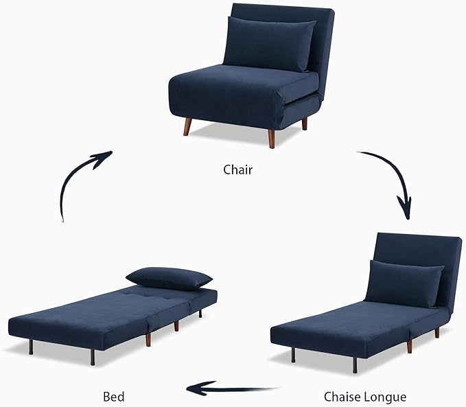 Convertible Sleeper Chair 3 in 1 Folding Single Chair Sleep Turns into Bed Sofa Bed for Adults Foldable Twin Chaise Lounge for Living Room Bedroom Sturdy Wood Frame and Easy Assembly