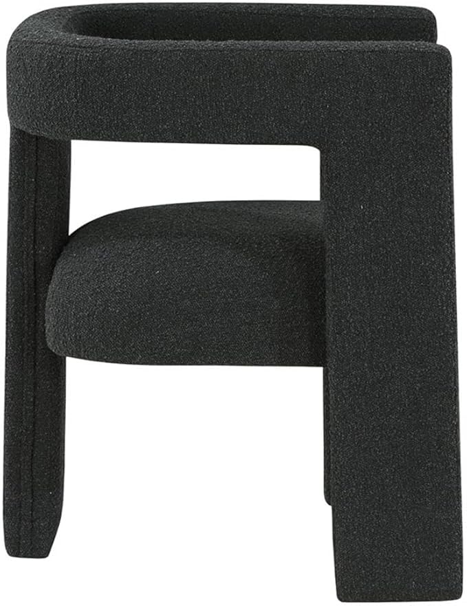 Pemberly Row Modern Fabric Upholstered Accent Side Chair Black Bouclé Upholstery 29.5 H x 26 W x 24.5 D Curved Arms Plastic Glide Levelers Elegant Contemporary Design for Living Room or