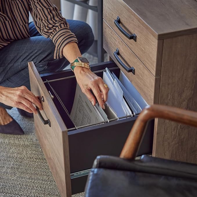 NBF Walnut Wood Locking File Cabinet with Storage Drawers for Office