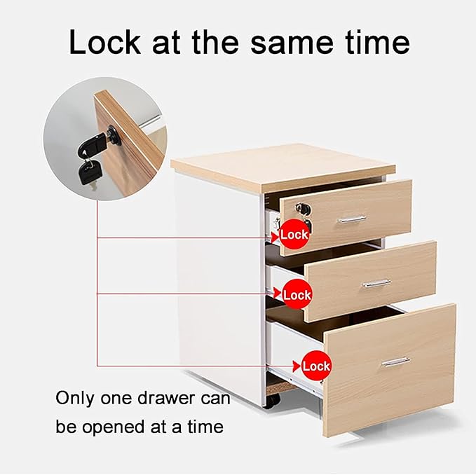 Office Desk Organizer Wooden Mobile File Cabinet with Lock and Drawers Lockable Pedestal with Adjustable Hanging Rails Black+White(Yellow+White)