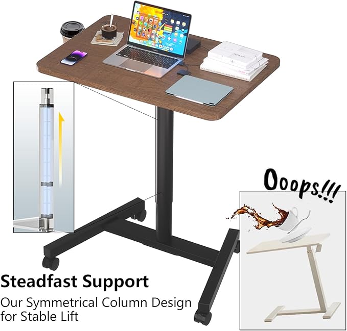 28-Inch Mobile Standing Desk Computer Workstations with Cup Holder Portable Standing Desk with Lockable Wheels Rolling Table for Home Office Classroom Hospital (Walnut)